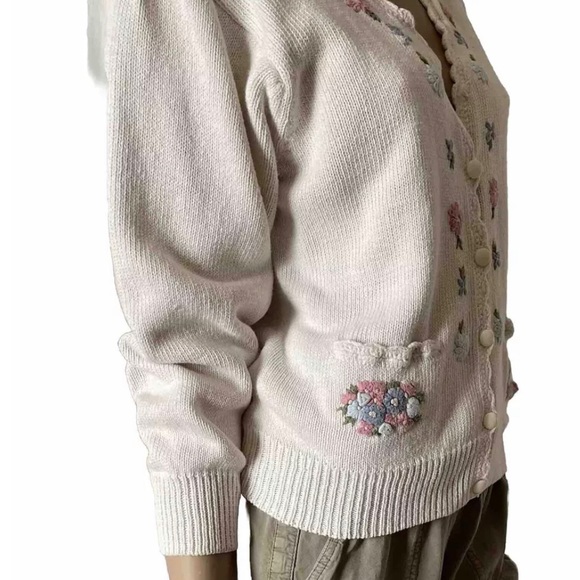 Vintage Sweater Floral Embroidered Button Up Cardigan Huntington Ridge Ramie - Picture 6 of 10